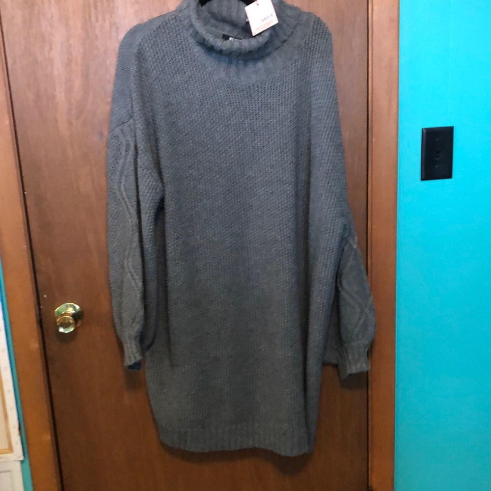 Plus Cable Sleeve Roll Neck Jumper Dress